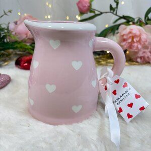 Terramoto Ceramic Pink  with White Hearts Valentines Pitcher Milk Jug Creamer